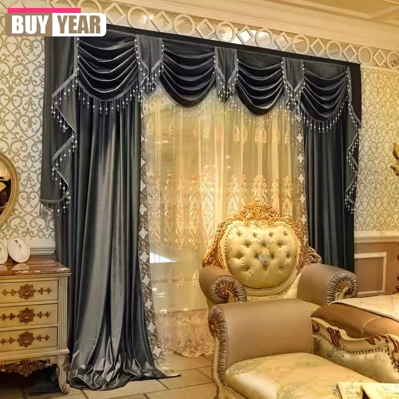 Home Office Buy - Cortinas europeas de terciopelo gris de